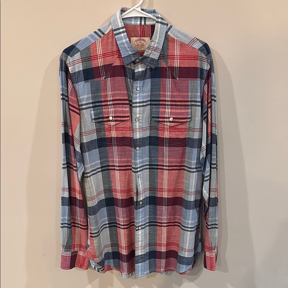 Brooks Brothers Red and Blue Casual Button Down Shirt Men’s M